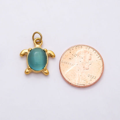 PVD Stainless Steel 17mm Green, Pink, Blue Cat Eye Cabochon Sea Turtle Charm | Charms-00772 ~ Charms-00774