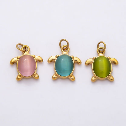 PVD Stainless Steel 17mm Green, Pink, Blue Cat Eye Cabochon Sea Turtle Charm | Charms-00772 ~ Charms-00774