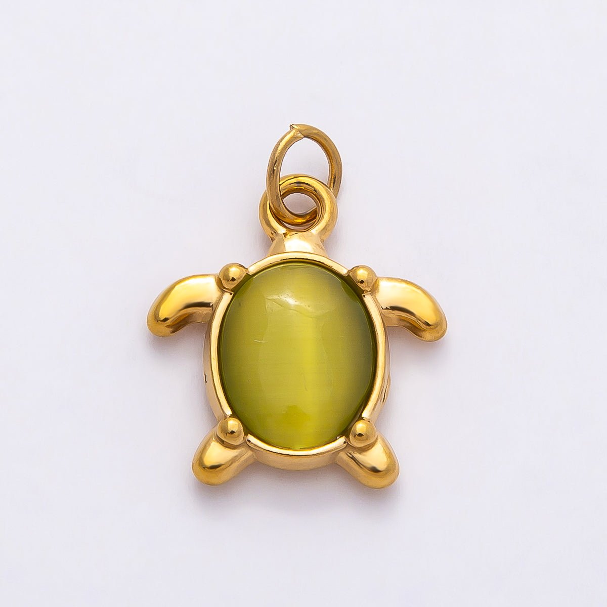 PVD Stainless Steel 17mm Green, Pink, Blue Cat Eye Cabochon Sea Turtle Charm | Charms-00772 ~ Charms-00774