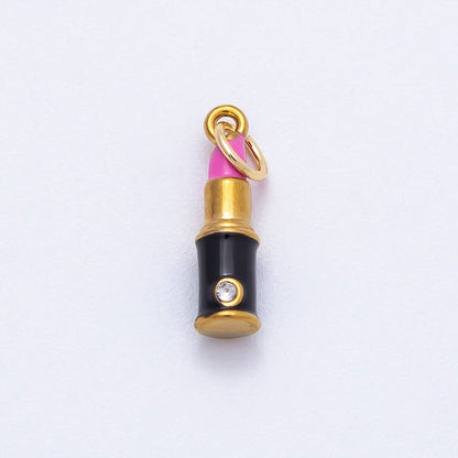 PVD Stainless Steel 17mm Pink Lipstick Enamel Charm | Charms-00715