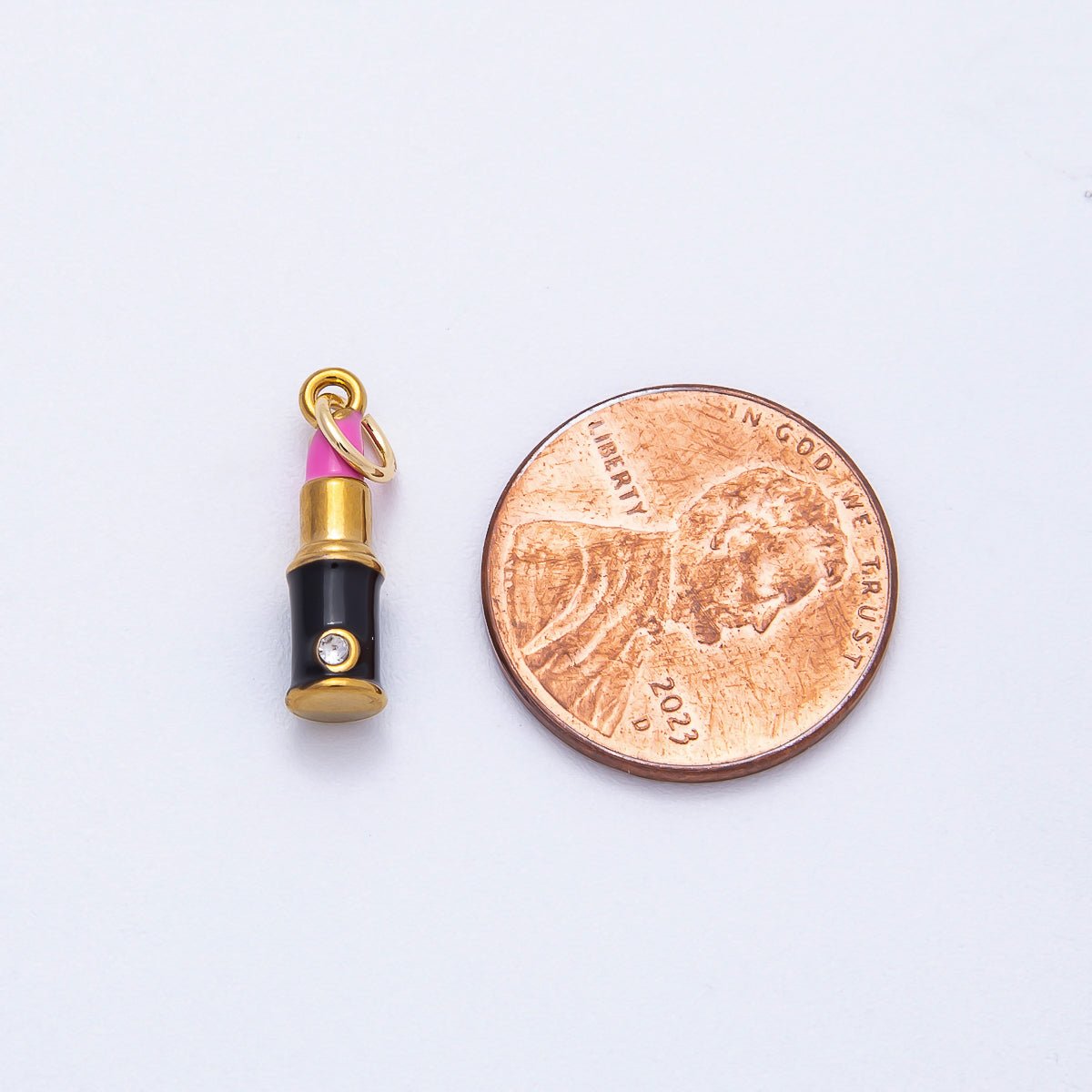 PVD Stainless Steel 17mm Pink Lipstick Enamel Charm | Charms-00715