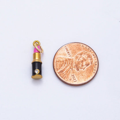 PVD Stainless Steel 17mm Pink Lipstick Enamel Charm | Charms-00715
