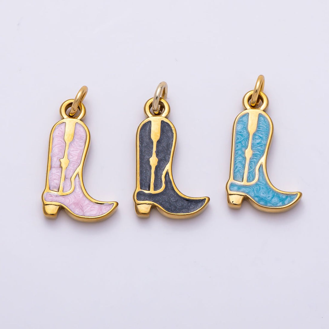 PVD Stainless Steel 18mm Pink, Blue, Black Enamel Cowboy Boots Charm | Charms-01444 ~ Charms-01446