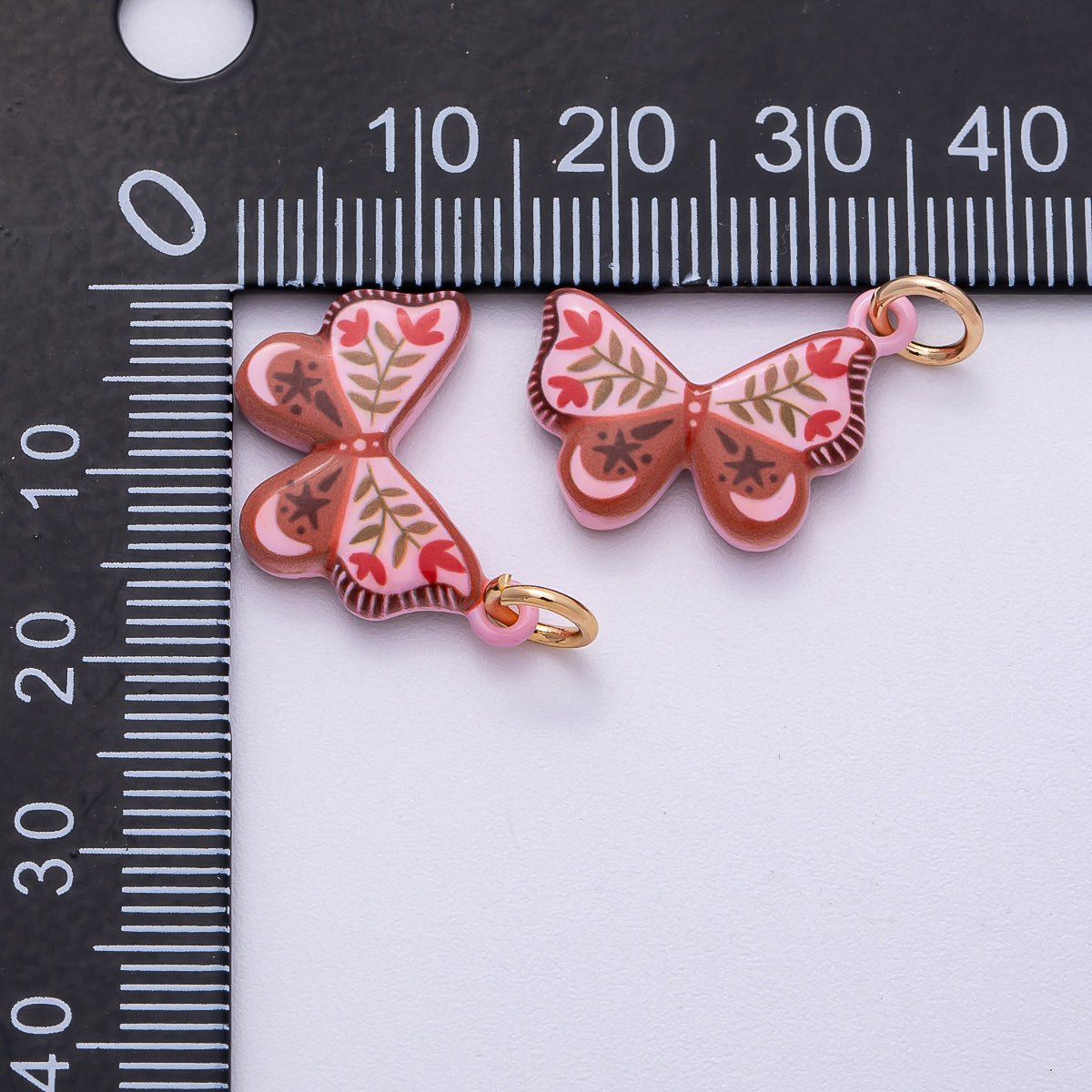 PVD Stainless Steel 18mm Red Pink Enamel Flower Butterfly Charm | Charms-00502