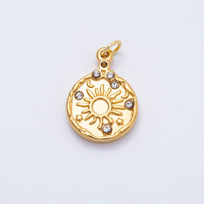 PVD Stainless Steel 19mm Clear CZ Celestial Sun Medallion Charm | Charms-00711