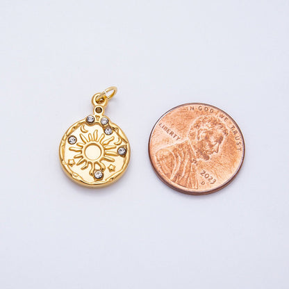 PVD Stainless Steel 19mm Clear CZ Celestial Sun Medallion Charm | Charms-00711