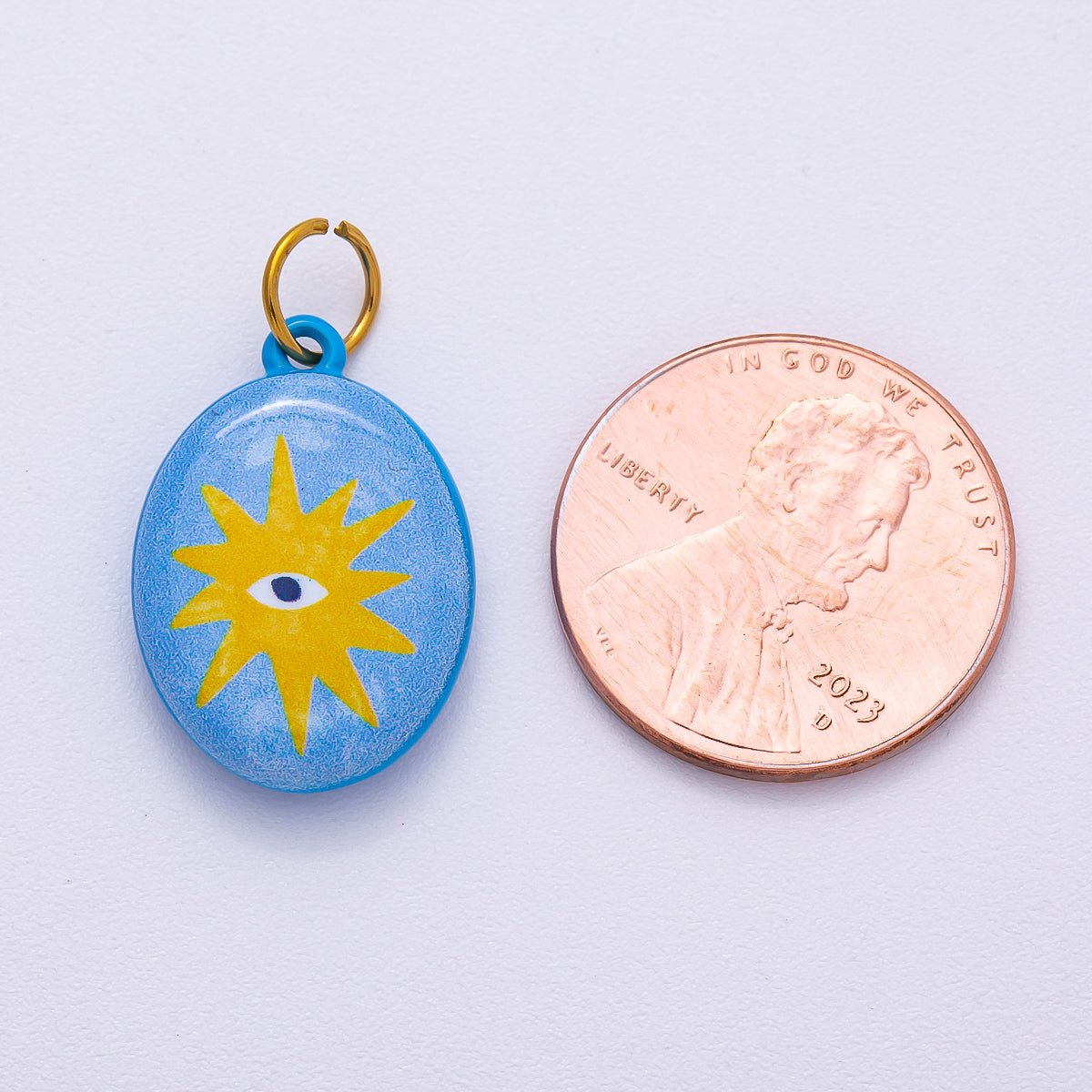 PVD Stainless Steel 20mm Blue Sun Eye Enamel Oval Charm | Charms-00504
