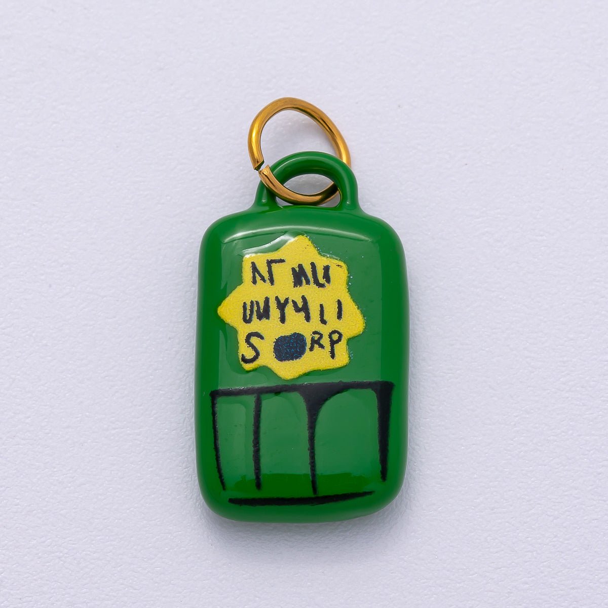 PVD Stainless Steel 20mm Green Juice Box Enamel Rectangle Charm | Charms-00513
