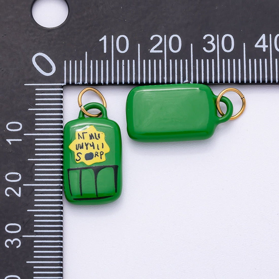 PVD Stainless Steel 20mm Green Juice Box Enamel Rectangle Charm | Charms-00513