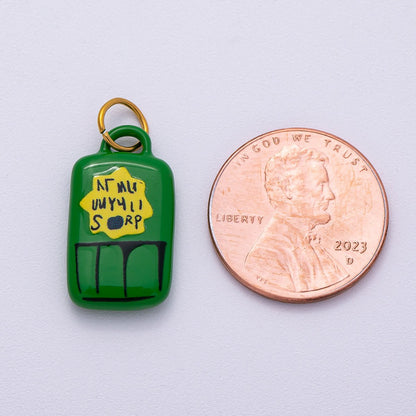 PVD Stainless Steel 20mm Green Juice Box Enamel Rectangle Charm | Charms-00513