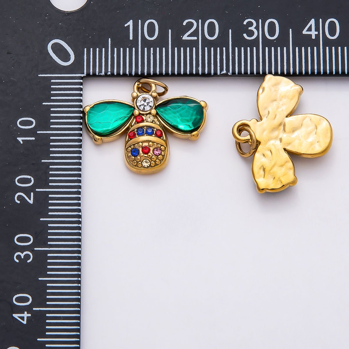 PVD Stainless Steel 21mm Multicolor Green CZ Bumble Bee Insect Charm | Charms-00793