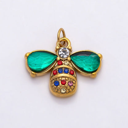 PVD Stainless Steel 21mm Multicolor Green CZ Bumble Bee Insect Charm | Charms-00793