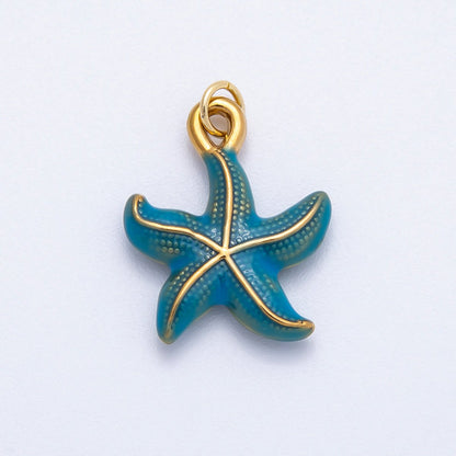 PVD Stainless Steel 22mm Blue Ocean Starfish Enamel Charm | Charms-00704