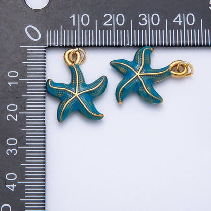 PVD Stainless Steel 22mm Blue Ocean Starfish Enamel Charm | Charms-00704