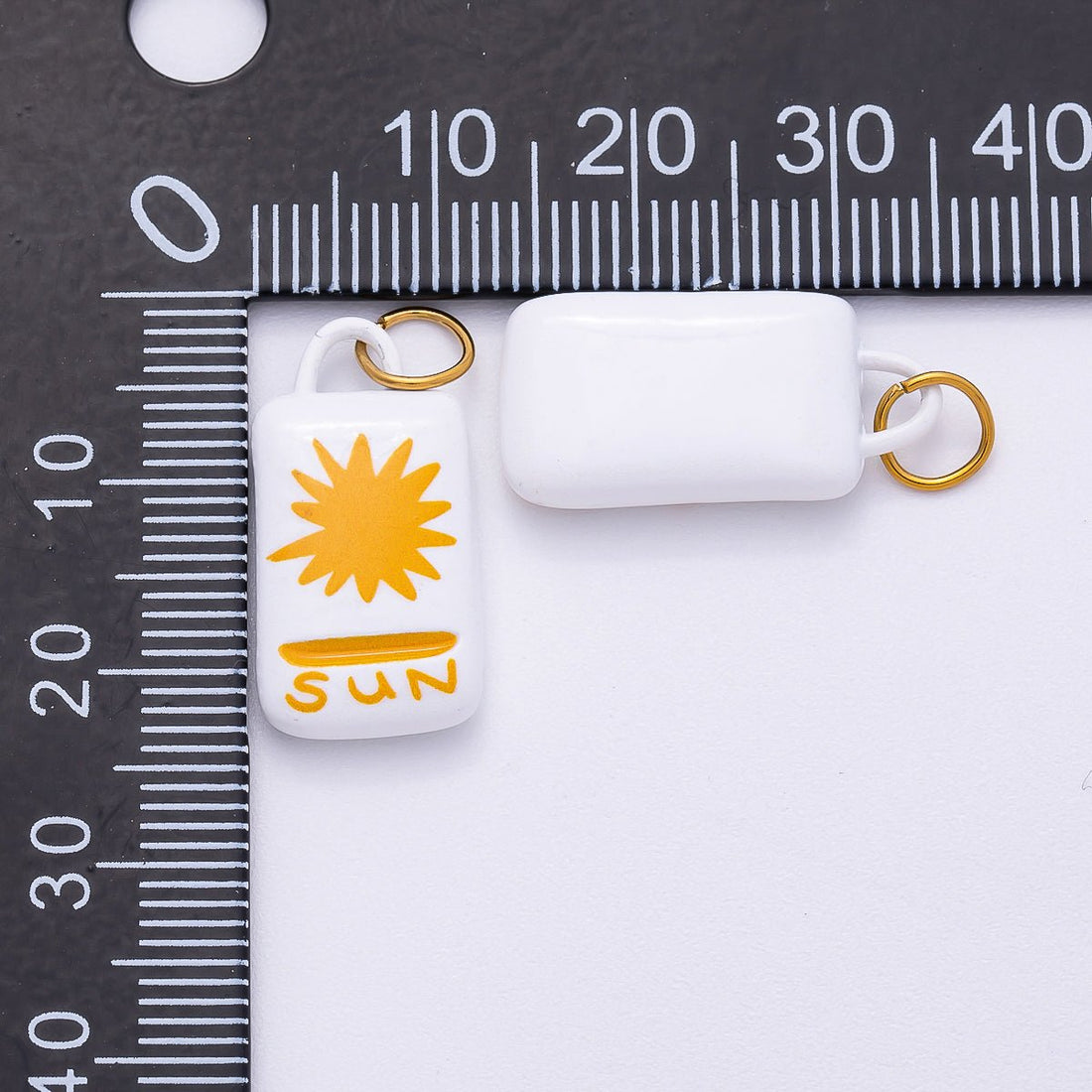 PVD Stainless Steel 22mm Celestial Sun Rectangle Enamel Charm | Charms-00511