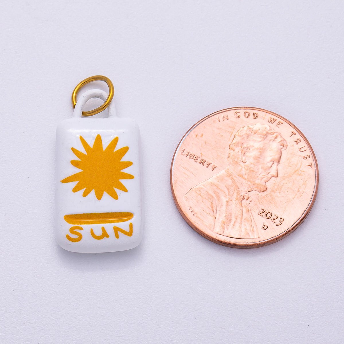 PVD Stainless Steel 22mm Celestial Sun Rectangle Enamel Charm | Charms-00511