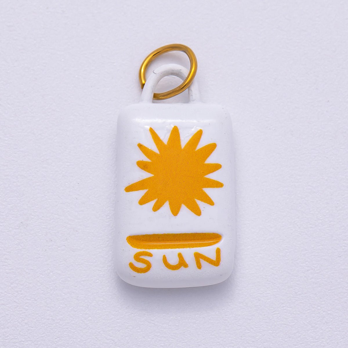 PVD Stainless Steel 22mm Celestial Sun Rectangle Enamel Charm | Charms-00511
