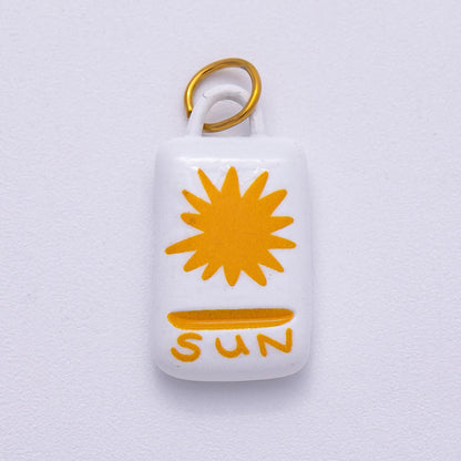 PVD Stainless Steel 22mm Celestial Sun Rectangle Enamel Charm | Charms-00511