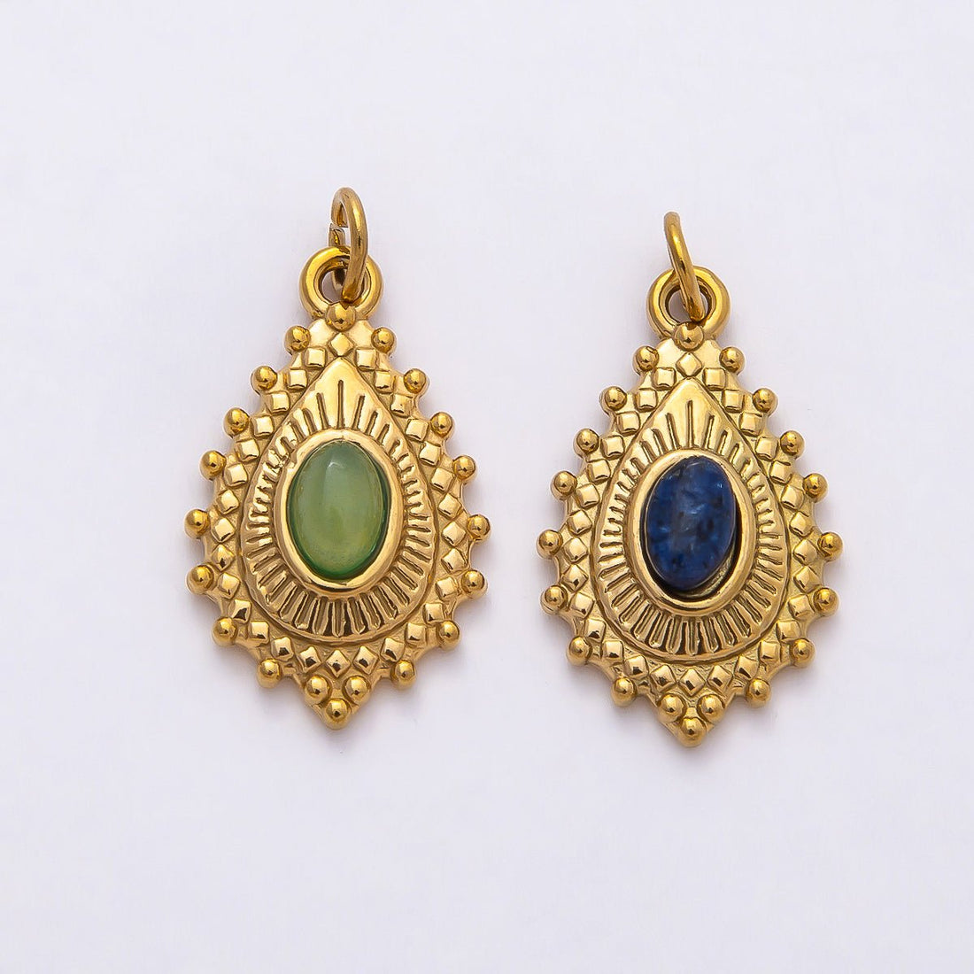 PVD Stainless Steel 22mm Lapis Lazuli, Peridot Oval Artisan Teardrop Gemstone Charm | Charms-00791 Charms-00792