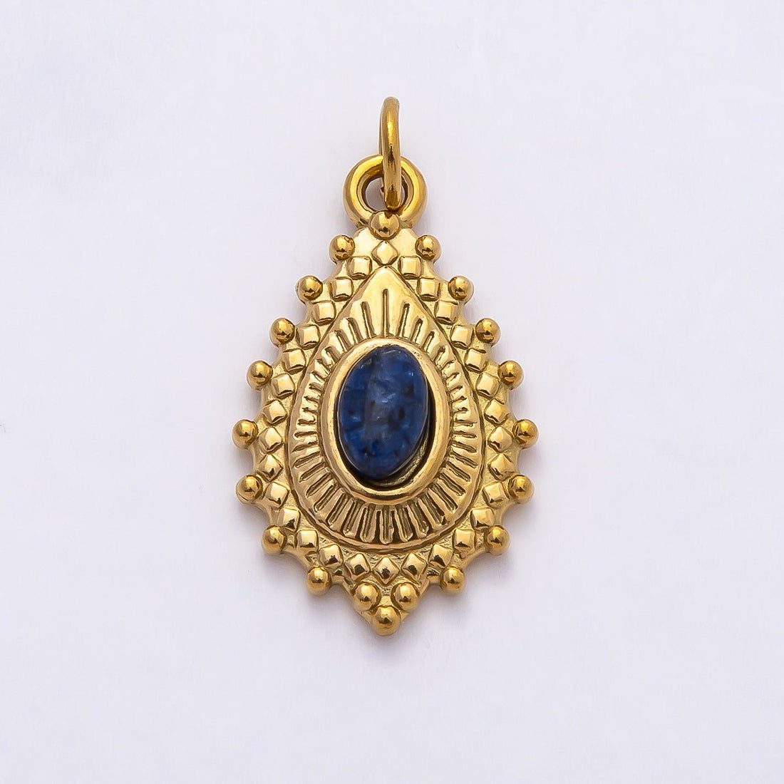 PVD Stainless Steel 22mm Lapis Lazuli, Peridot Oval Artisan Teardrop Gemstone Charm | Charms-00791 Charms-00792