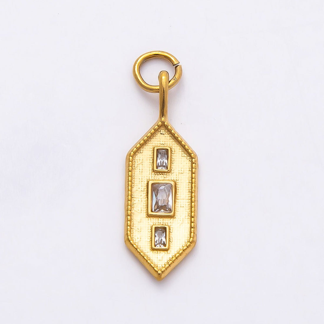 PVD Stainless Steel 22mm Triple Baguette Hexagon Textured Pendant | Charms-00797
