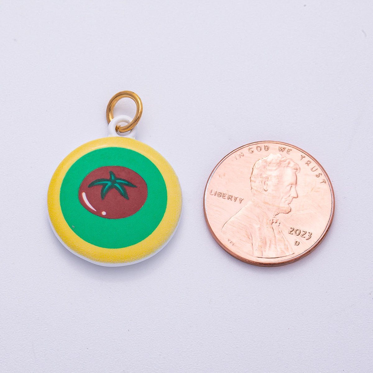 PVD Stainless Steel 23mm Tomato Multicolor Enamel Round Charm | Charms-00500