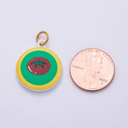 PVD Stainless Steel 23mm Tomato Multicolor Enamel Round Charm | Charms-00500