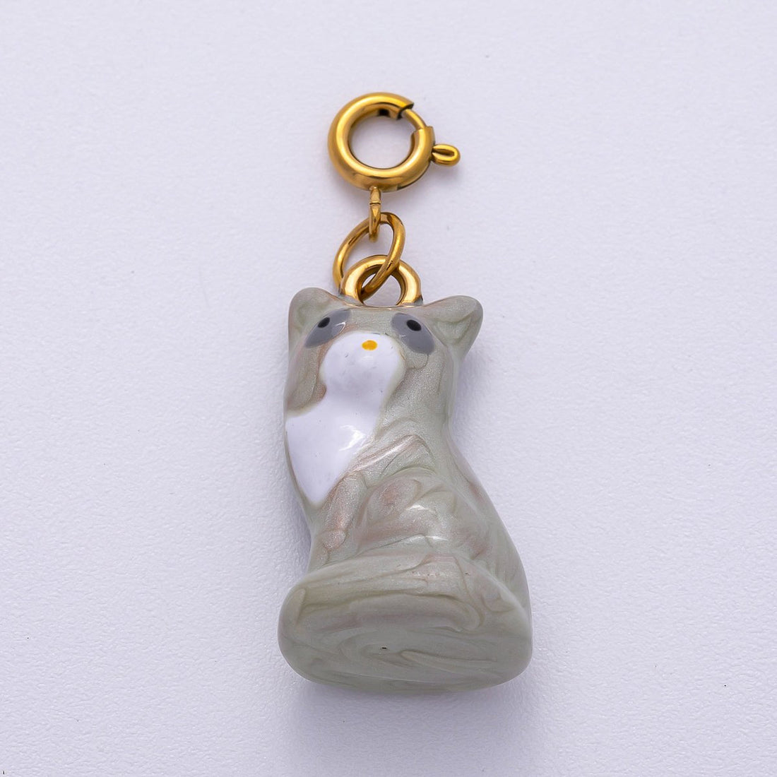 PVD Stainless Steel 24mm Grey Kitty Cat Pet Enamel Charm | Charms-00512