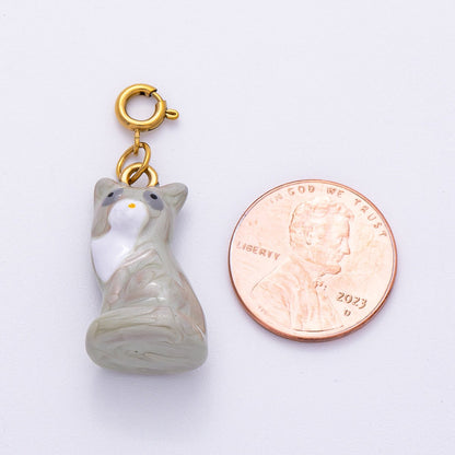PVD Stainless Steel 24mm Grey Kitty Cat Pet Enamel Charm | Charms-00512