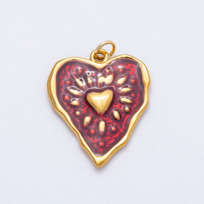PVD Stainless Steel 26mm Red Enamel Shining Heart Charm | Charms-00705
