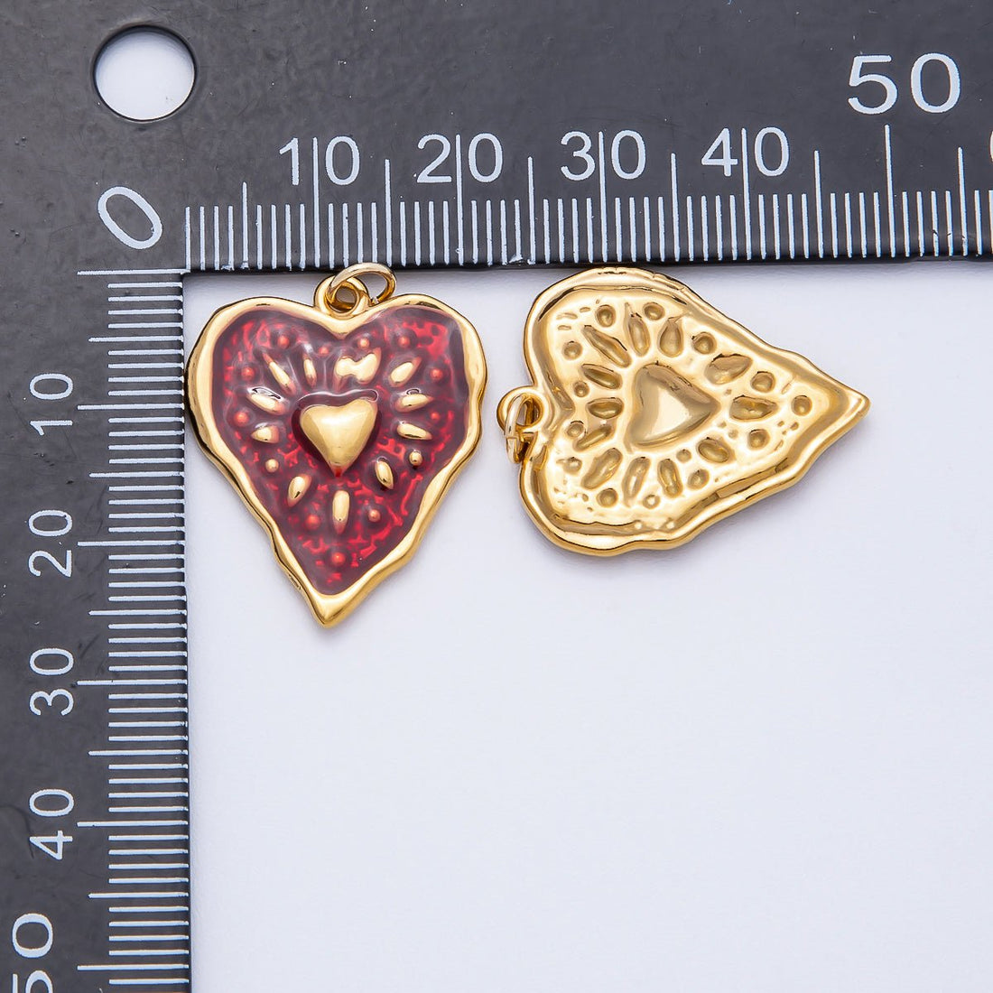 PVD Stainless Steel 26mm Red Enamel Shining Heart Charm | Charms-00705