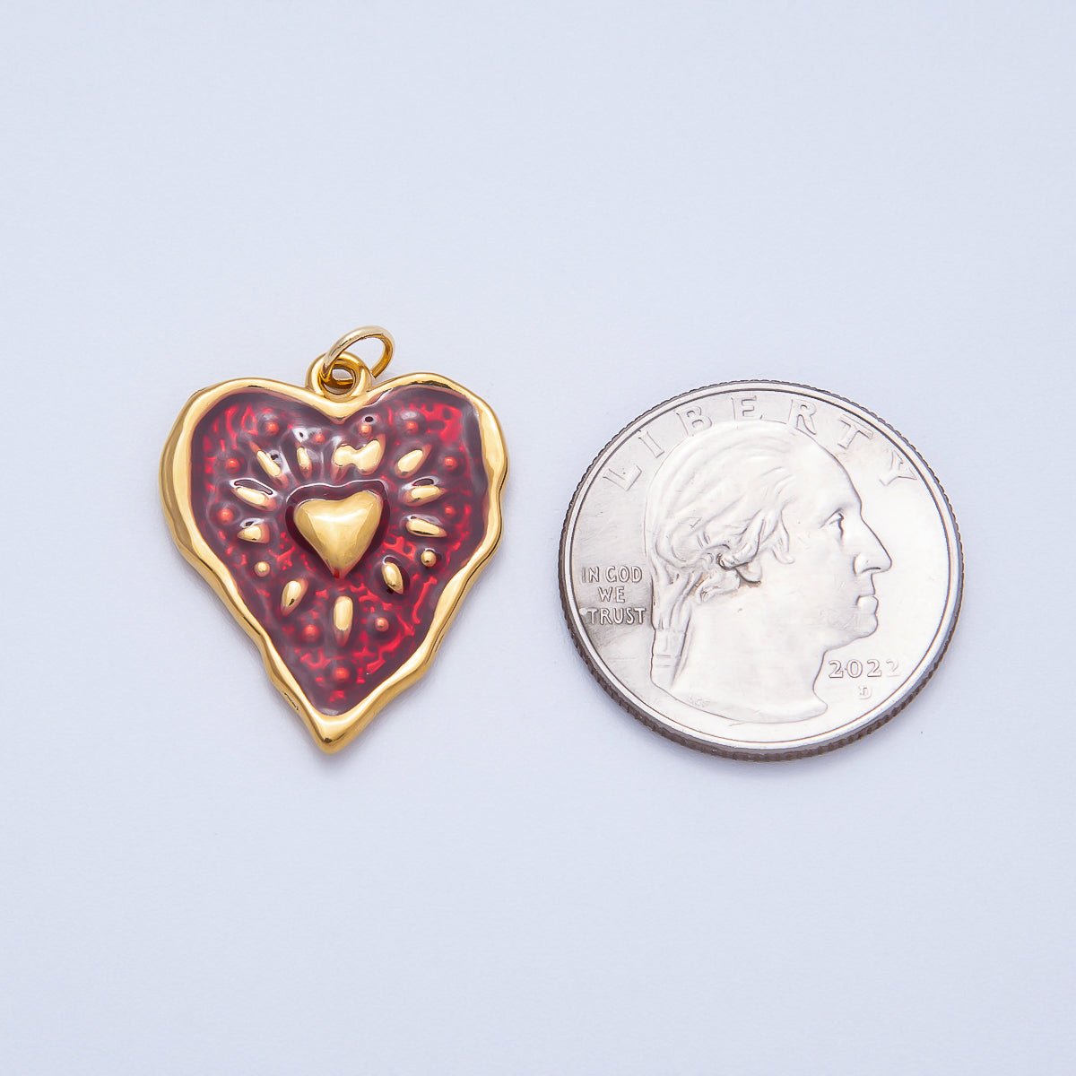 PVD Stainless Steel 26mm Red Enamel Shining Heart Charm | Charms-00705
