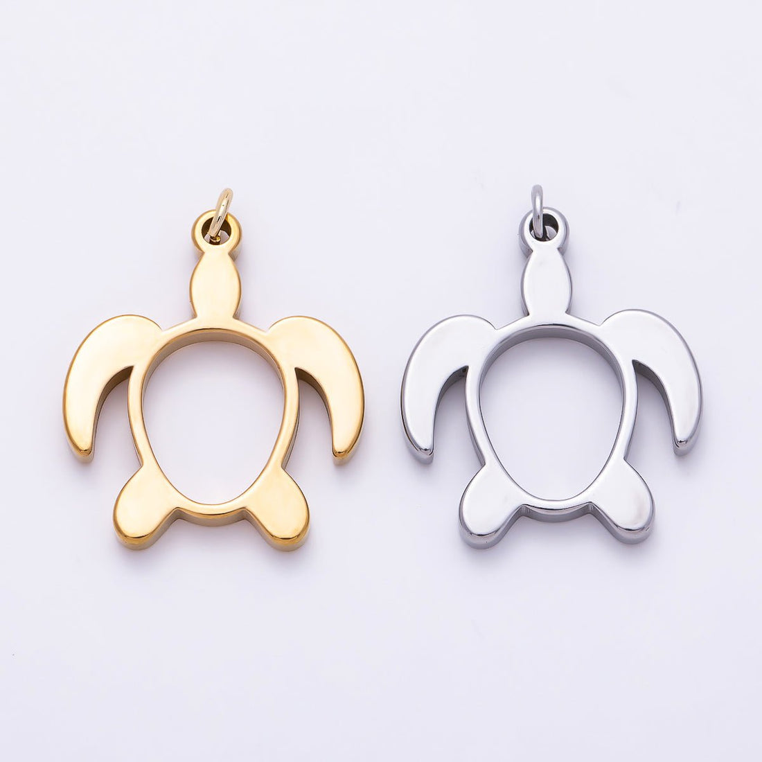 PVD Stainless Steel 27.5mm Turtle Tortoise Open Charm in Gold &amp; Silver | Charms-01434 Charms-01435