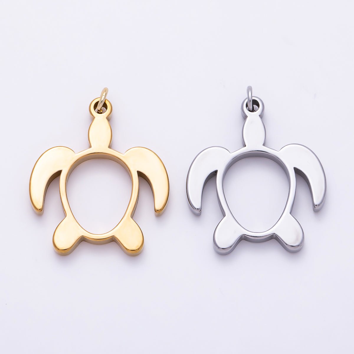 PVD Stainless Steel 27.5mm Turtle Tortoise Open Charm in Gold &amp; Silver | Charms-01434 Charms-01435