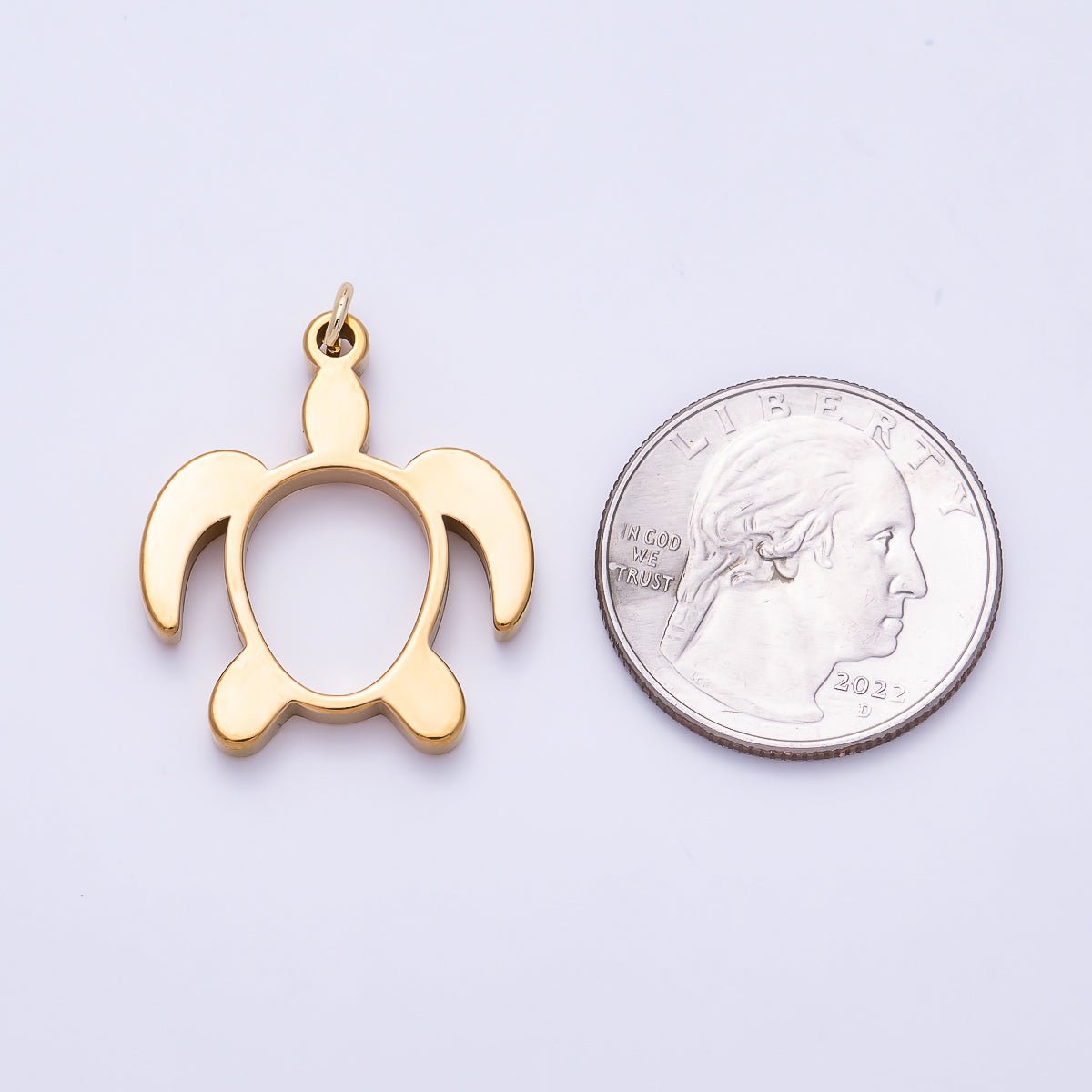 PVD Stainless Steel 27.5mm Turtle Tortoise Open Charm in Gold &amp; Silver | Charms-01434 Charms-01435