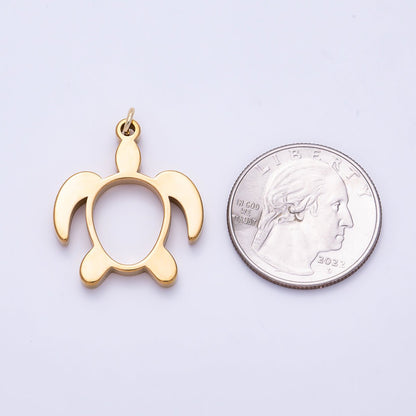 PVD Stainless Steel 27.5mm Turtle Tortoise Open Charm in Gold &amp; Silver | Charms-01434 Charms-01435