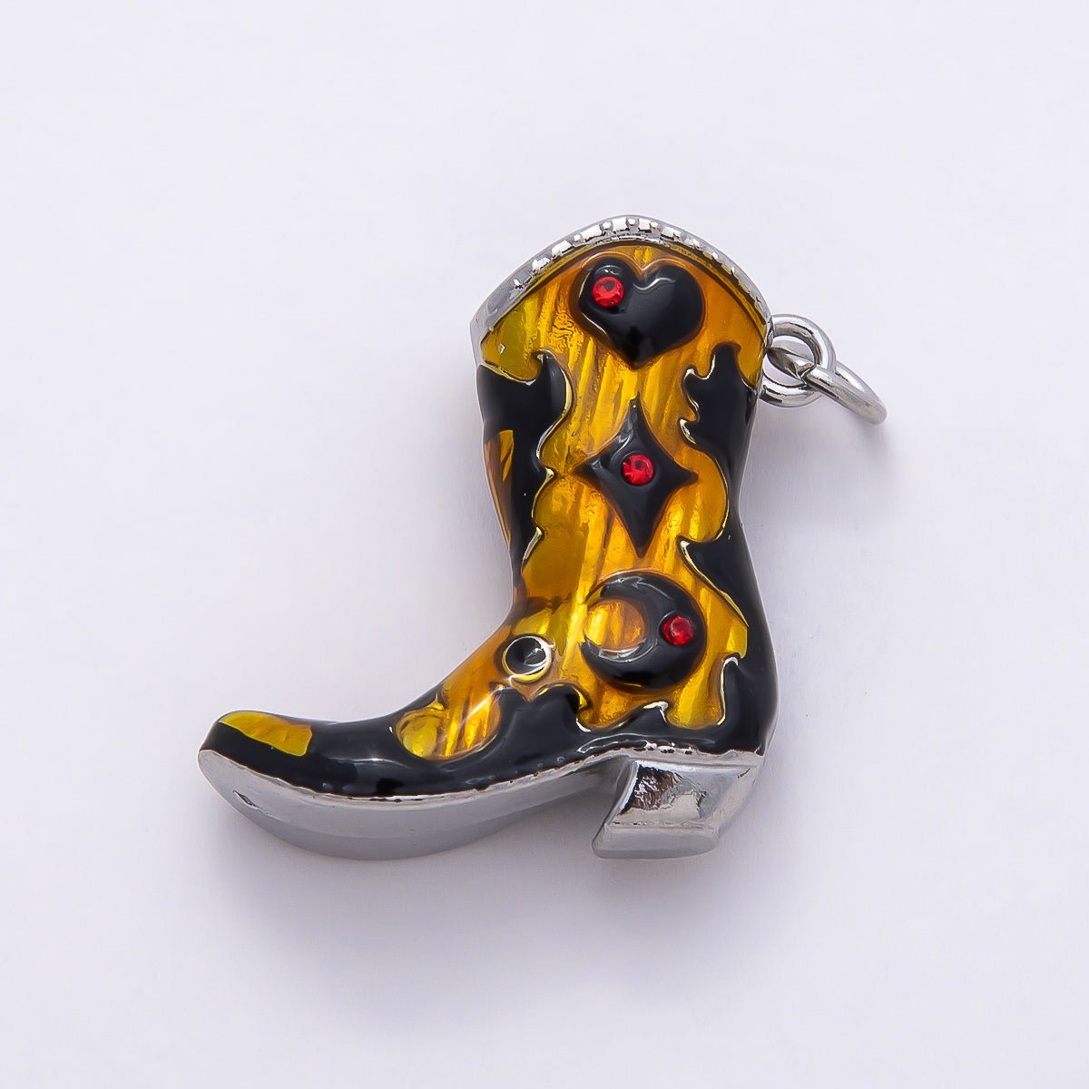 PVD Stainless Steel 27mm Clear, Red CZ Black Enamel Western Cowboy Boot Charm in Gold &amp; Silver | Charms-00782 ~ Charms-00785