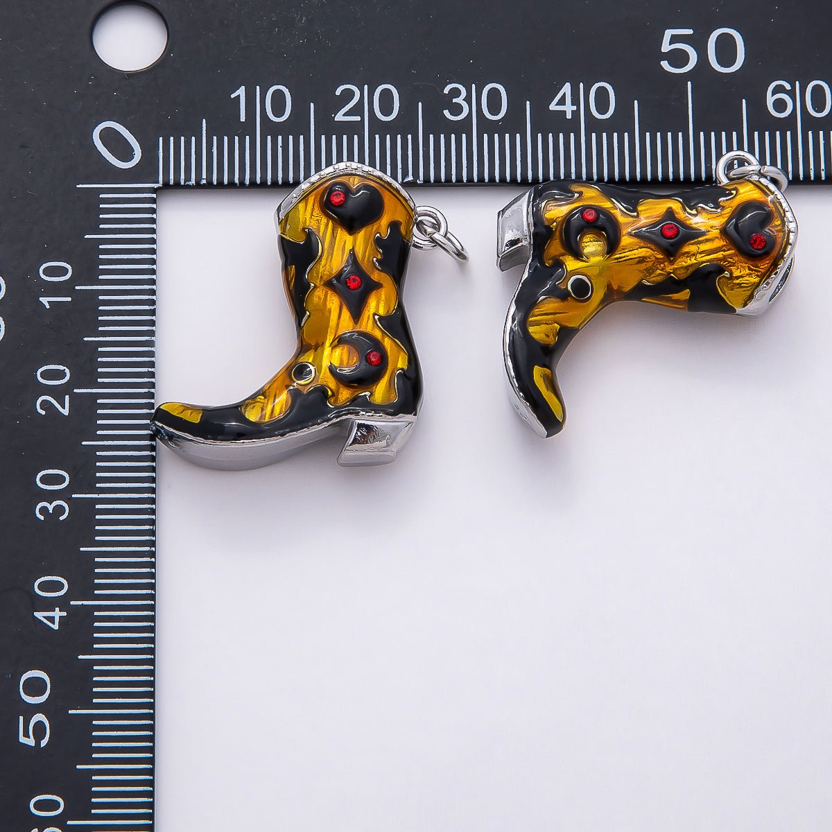 PVD Stainless Steel 27mm Clear, Red CZ Black Enamel Western Cowboy Boot Charm in Gold &amp; Silver | Charms-00782 ~ Charms-00785