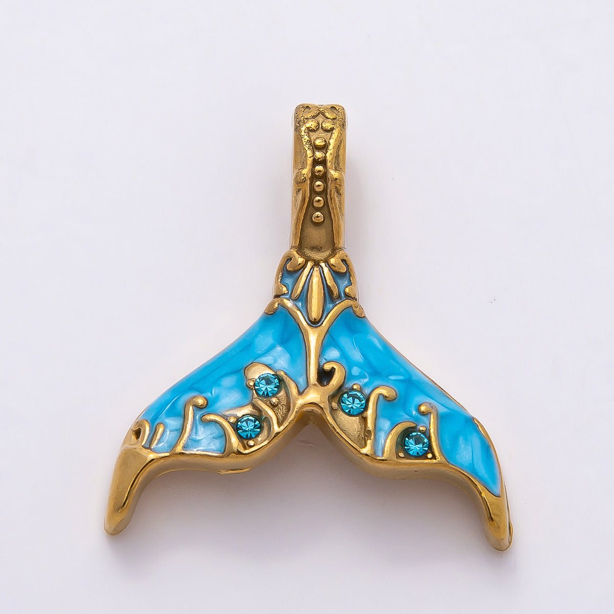 PVD Stainless Steel 30mm White, Blue Glitter Enamel Mermaid Tail Fish Charm | Charms-00789 Charms-00790