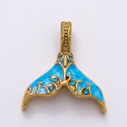 PVD Stainless Steel 30mm White, Blue Glitter Enamel Mermaid Tail Fish Charm | Charms-00789 Charms-00790