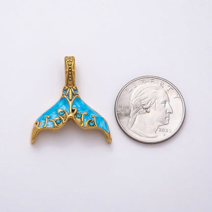 PVD Stainless Steel 30mm White, Blue Glitter Enamel Mermaid Tail Fish Charm | Charms-00789 Charms-00790