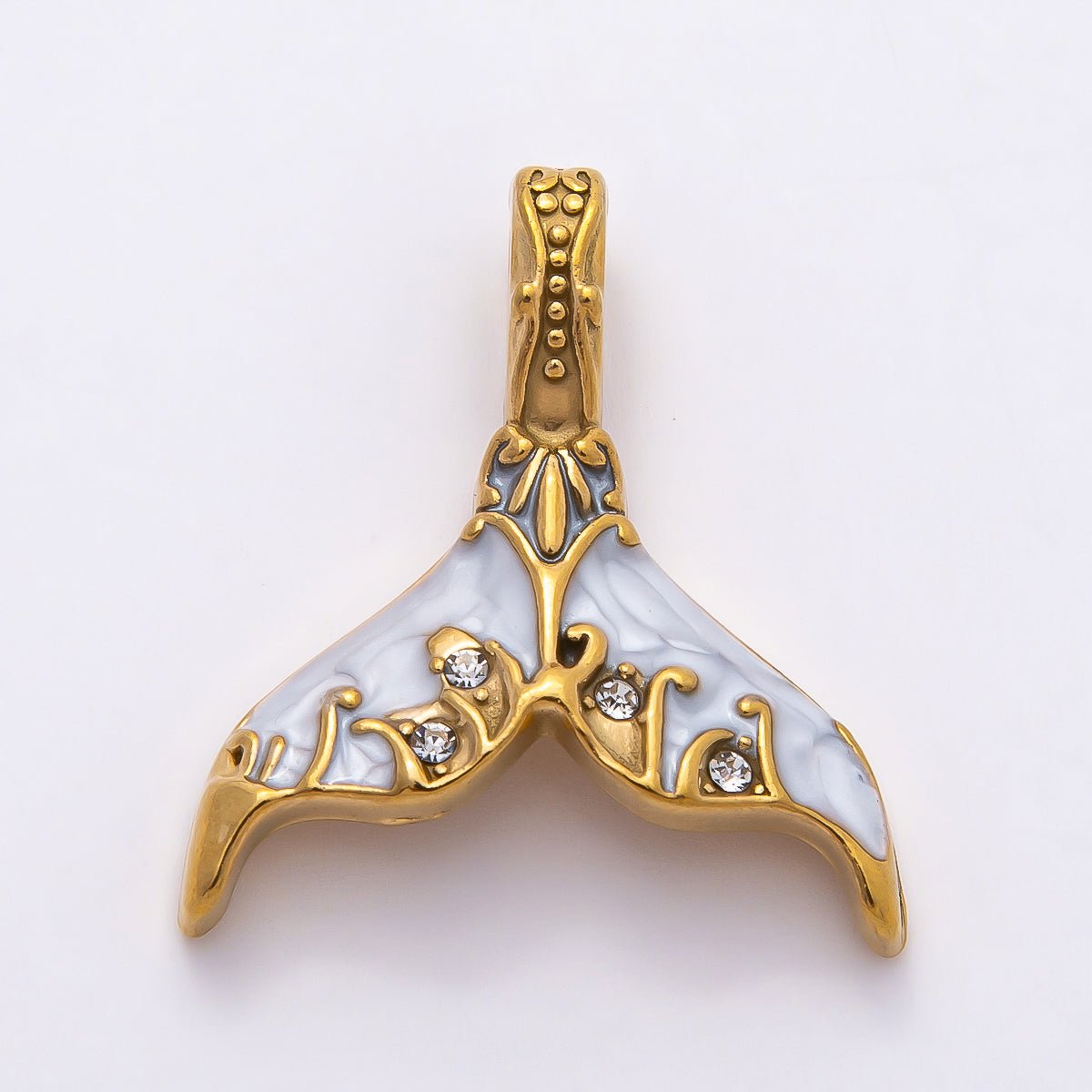 PVD Stainless Steel 30mm White, Blue Glitter Enamel Mermaid Tail Fish Charm | Charms-00789 Charms-00790
