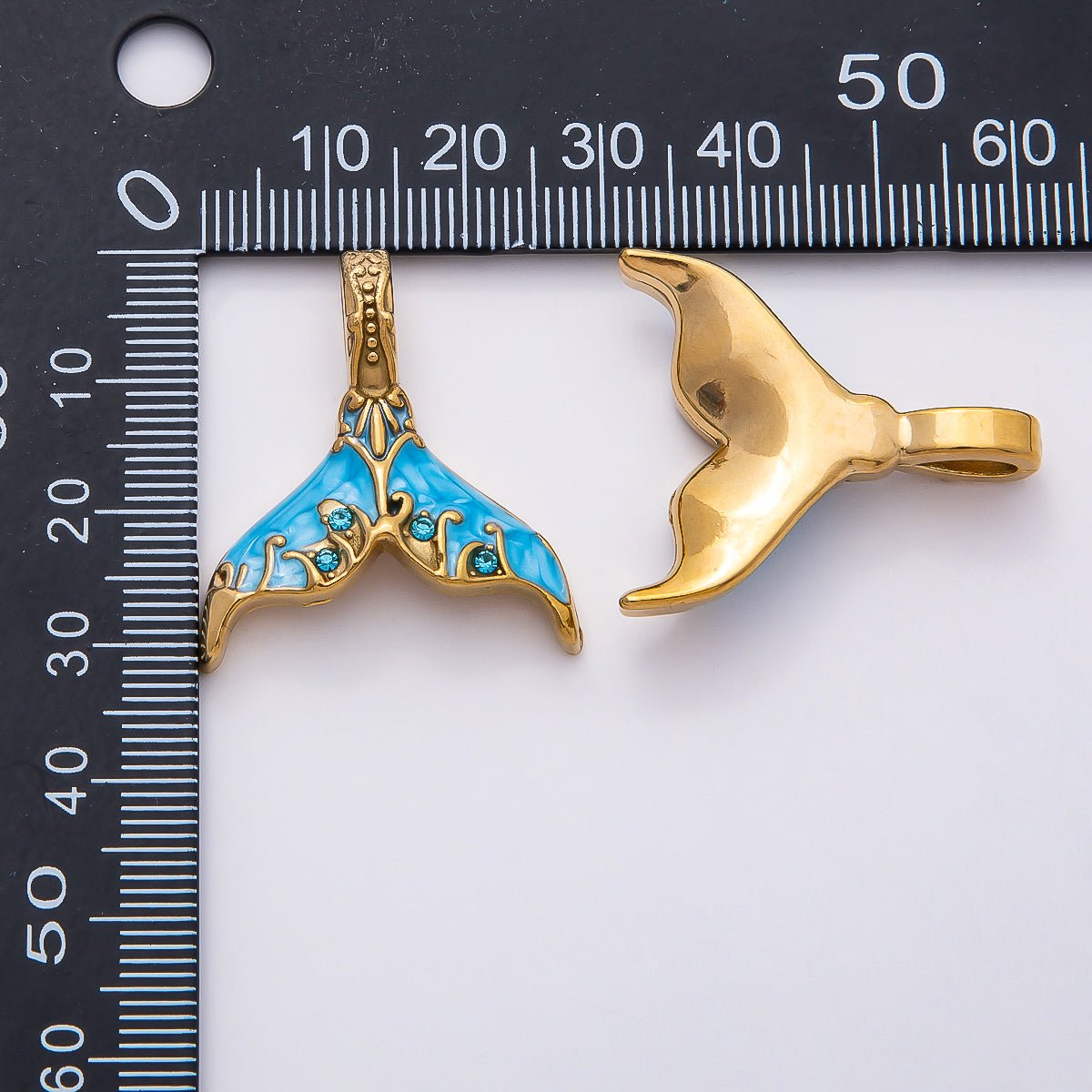 PVD Stainless Steel 30mm White, Blue Glitter Enamel Mermaid Tail Fish Charm | Charms-00789 Charms-00790