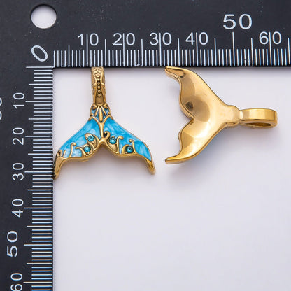 PVD Stainless Steel 30mm White, Blue Glitter Enamel Mermaid Tail Fish Charm | Charms-00789 Charms-00790