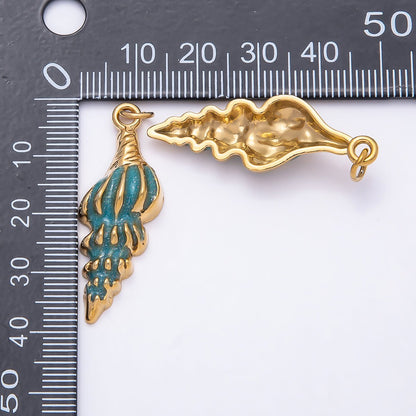 PVD Stainless Steel 37mm Blue Glitter Enamel Conch Shell Beach Charm | Charms-00781