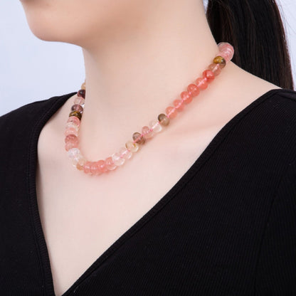 PVD Stainless Steel Natural Gemstone Rondelle Bead 17 Inch Necklace w Extender | WA-04351 - WA-04362