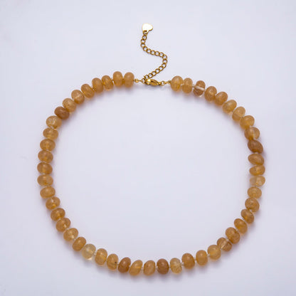 PVD Stainless Steel Natural Gemstone Rondelle Bead 17 Inch Necklace w Extender | WA-04351 - WA-04362