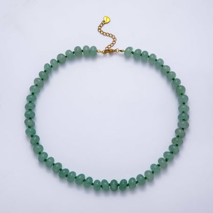 PVD Stainless Steel Natural Gemstone Rondelle Bead 17 Inch Necklace w Extender | WA-04351 - WA-04362