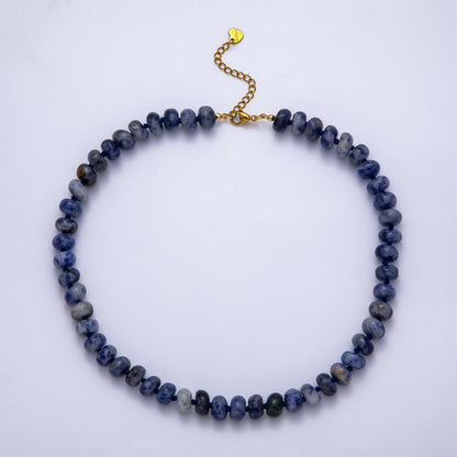 PVD Stainless Steel Natural Gemstone Rondelle Bead 17 Inch Necklace w Extender | WA-04351 - WA-04362