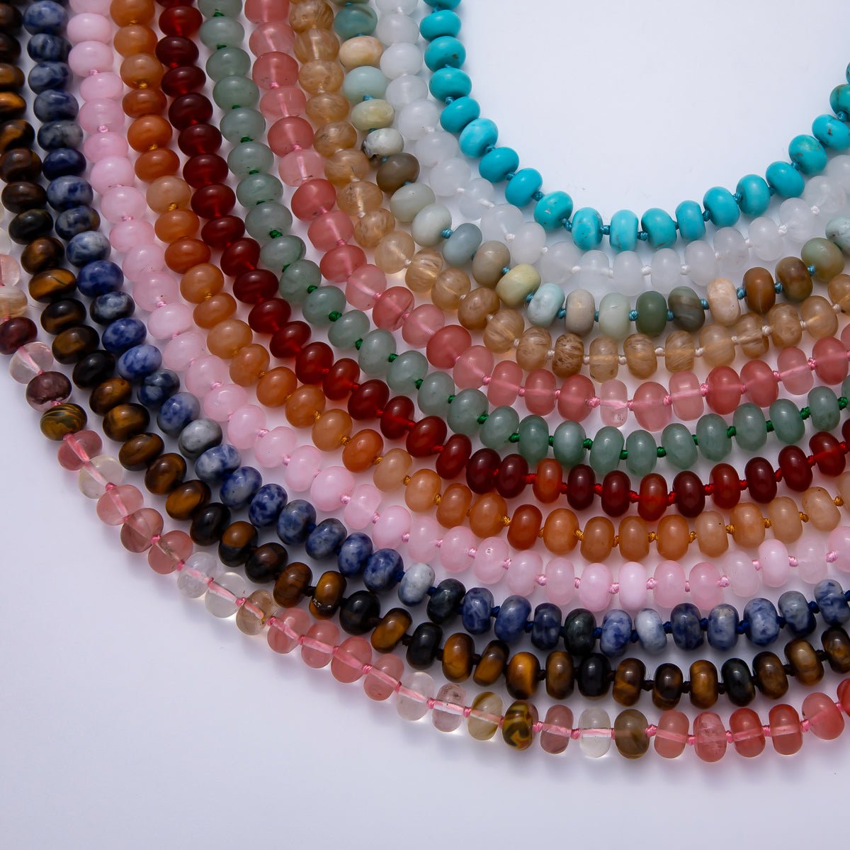 PVD Stainless Steel Natural Gemstone Rondelle Bead 17 Inch Necklace w Extender | WA-04351 - WA-04362